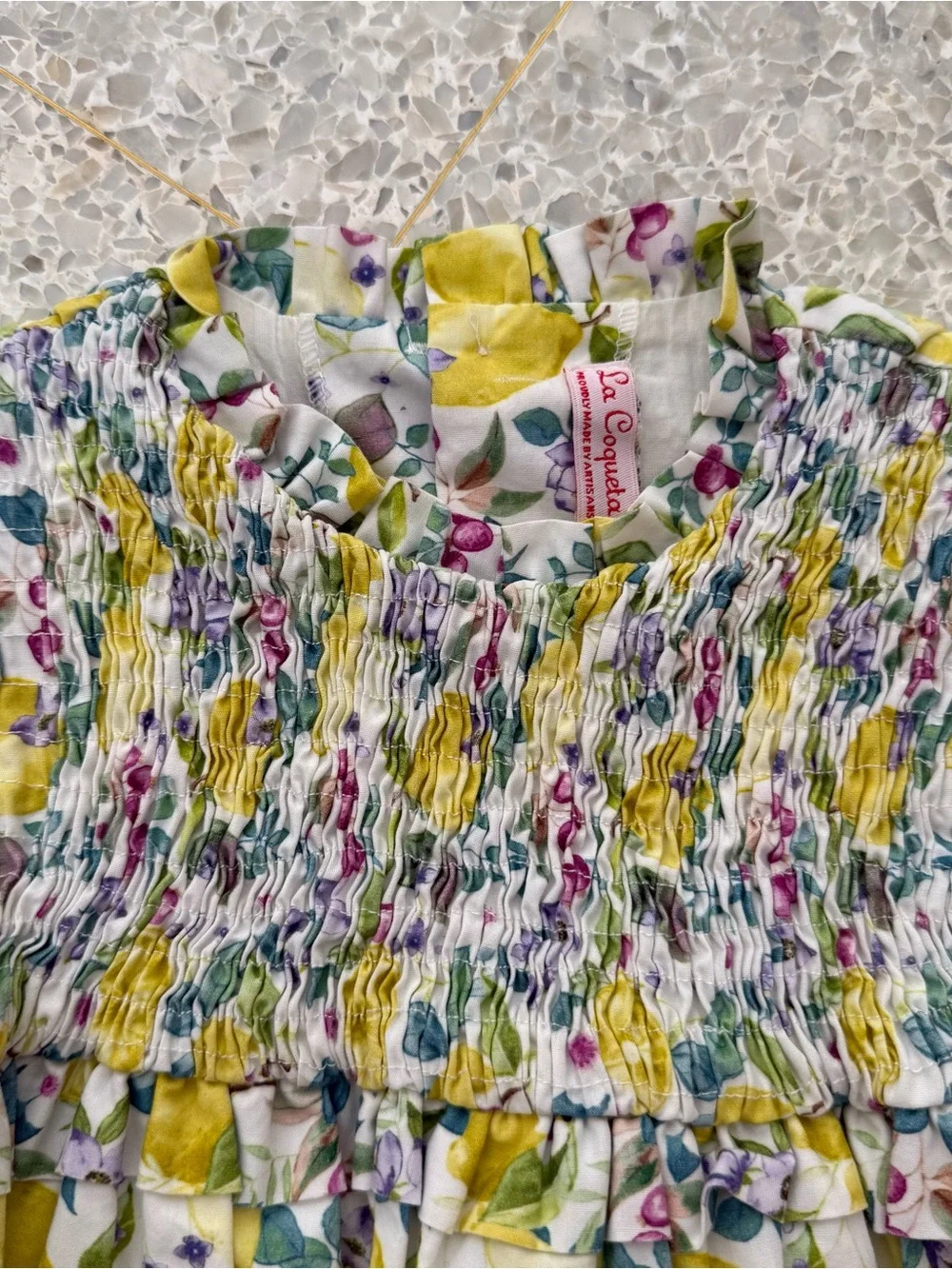 Girls La Coqueta Lemon Grove Smocked Dress - Yellow lemon Floral Print